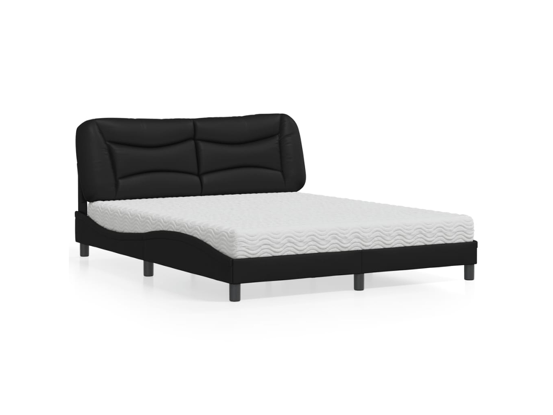 Cama Con Colchón Cuero Sintético Negro 160x200 Cm