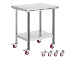 Mesa de acero inoxidable 76x60x86cm con estante ajustable, ruedas con freno y carga de 130 kg Tekmaquinas