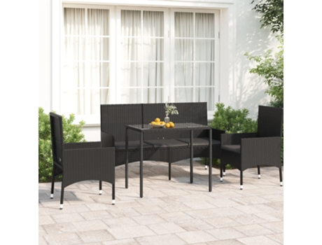 Conjunto 4 de jardín con cojines VIDAXL ratán sintético negro