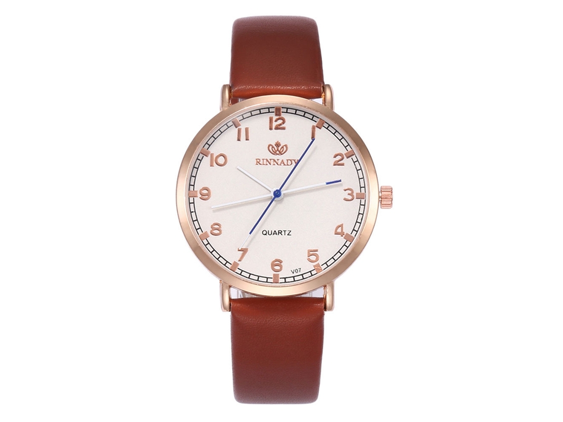 Reloj De Cuarzo De Moda Con Correa De Cuero Pu Para Parejas, Dial Redondo Simple (café)