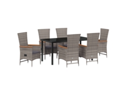 Conjunto de comedor de jardín Vidaxl de 7 plazas con cojines y ratán gris