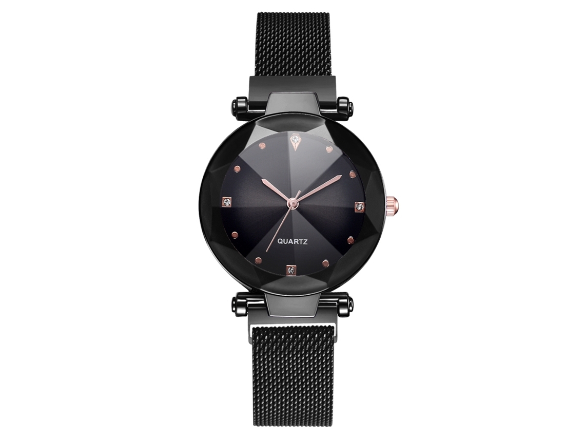 Reloj De Cuarzo Con Diamantes De Imitación, Correa De Malla Moderna, Unisex (negro)