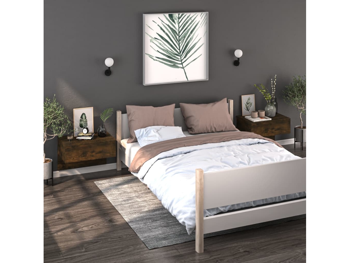 Mesitas de Noche LOVELY HOME Mesinha de Montagem na Parede 2 Pcs Carvalho Fumado