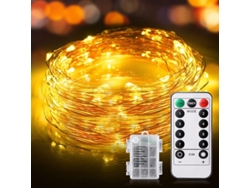Guirnalda De Luces Led De 100 Led, 10 M, Ip65, Funciona Con Pilas, 8 Modos, Ideal Para Halloween, Navidad, Bodas Y Jardín. Luz Blanca Cálida.