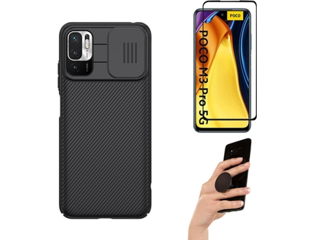 Kit Protector Redmi Note 10 5G Funda Nillkin Camshield y Popsocket Negro