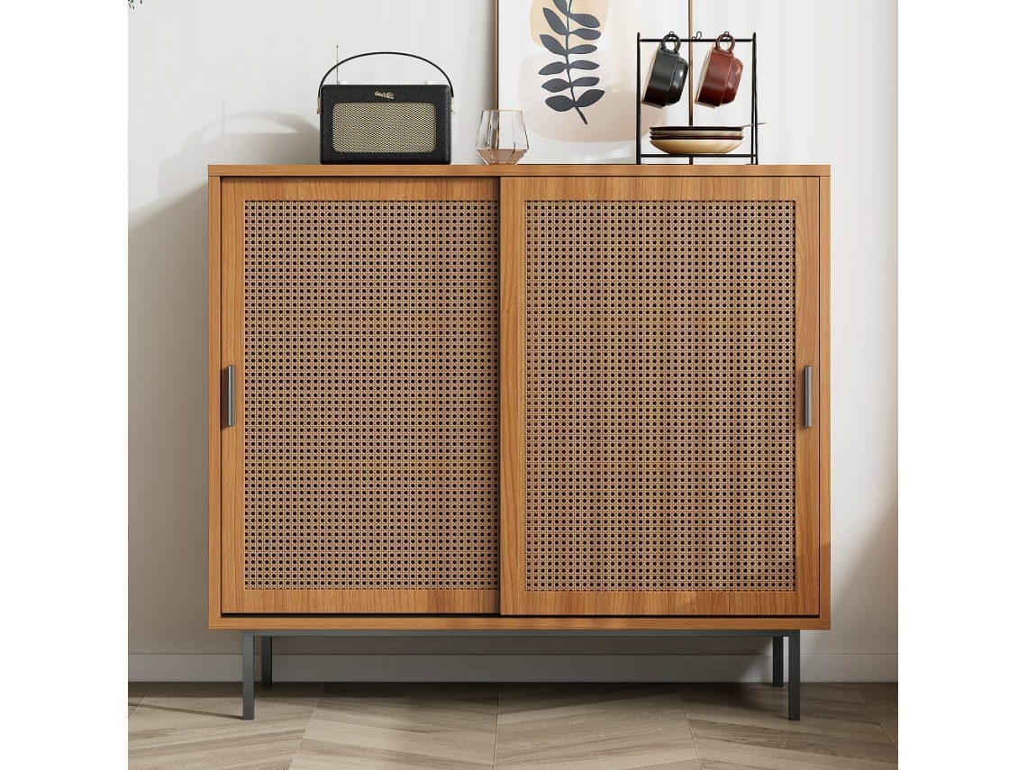 Aparador Bajo - Con 2 Puertas Correderas Y Estantes Ajustables - Natural
