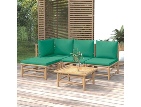 Conjunto 5 de muebles de jardín VIDAXL bambú con cojines verde