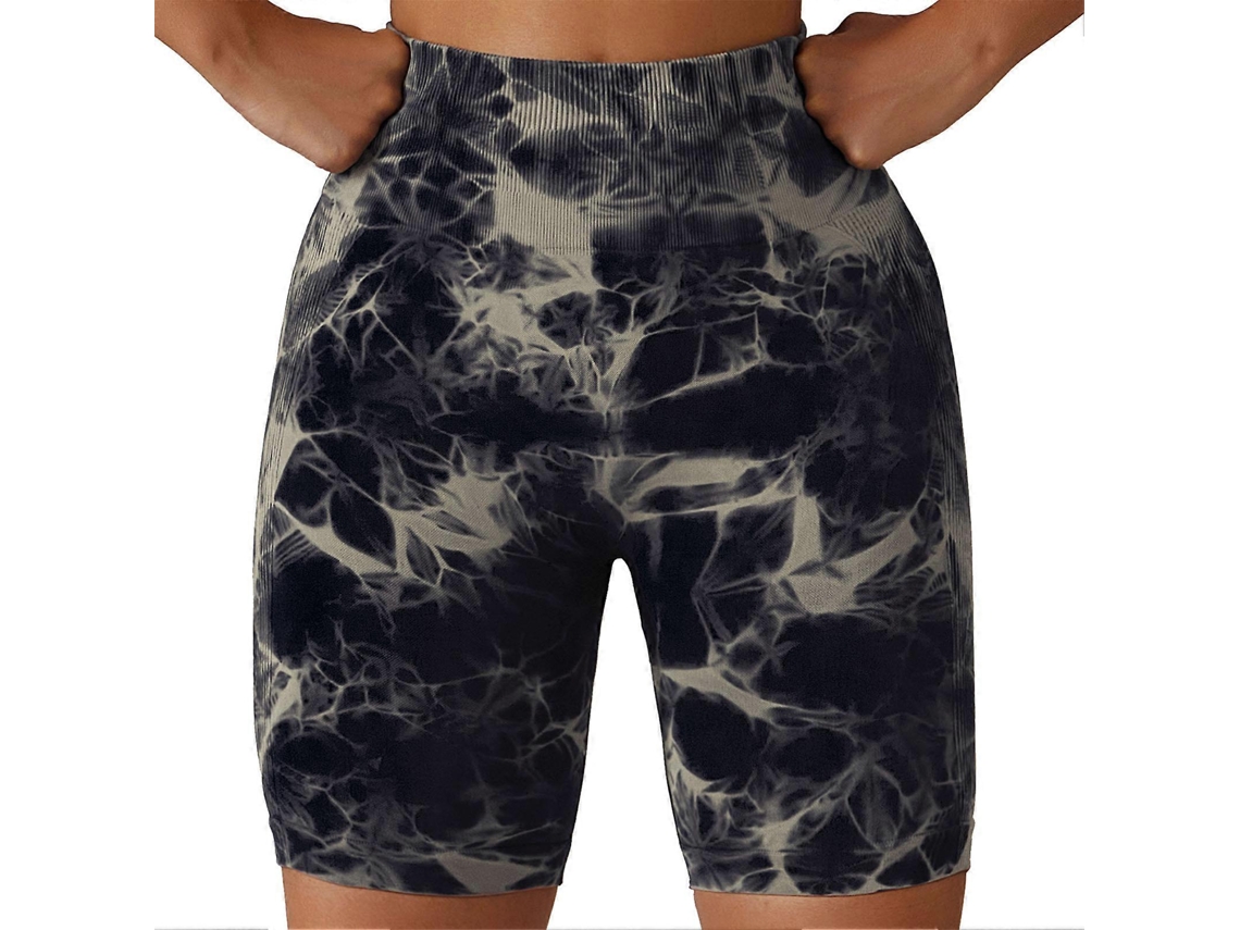 Pantalones cortos de yoga de cintura alta, elásticos, sin costuras y con efecto tie-dye para mujer, ideales para deportes, running y fitness - Rosewell