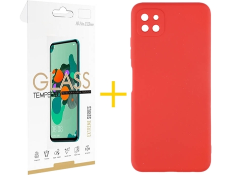 Funda y Protector de Vidrio 1x Samsung Galaxy A22 5G SKYHE Silicona Líquida Rojo
