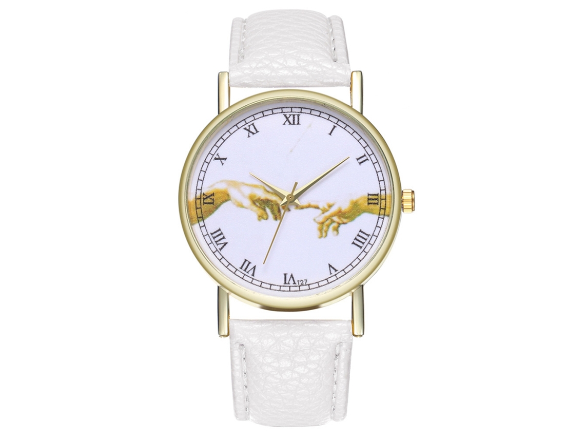 Reloj De Cuarzo Con Correa De Cuero Pu Dial Numerales Romanos Unisex Zhoulianfa Blanco