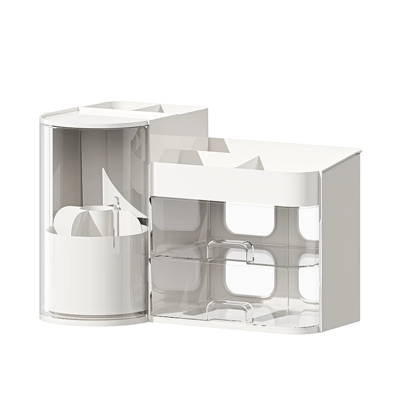 (blanco) Porta Brochas De Maquillaje Giratorio Con Cajón