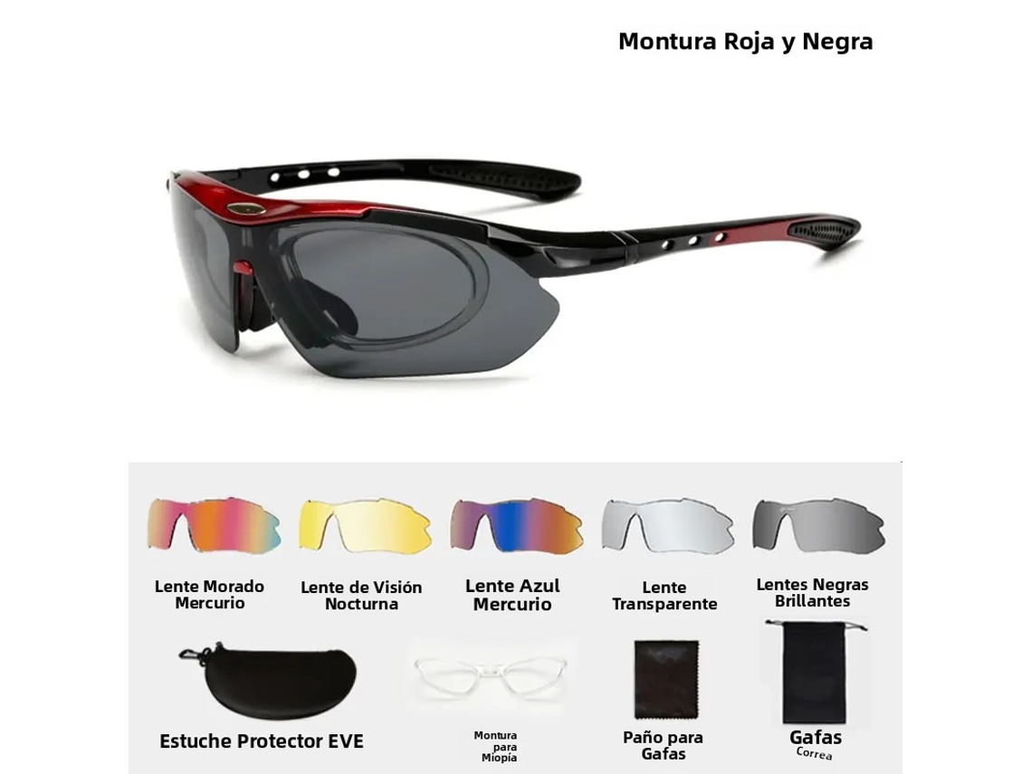 Gafas de ciclismo deportivas unisex MDUG con montura acrílica (rojas)