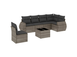 Maison Exclusive - Set De Sofás De Jardín 7 Piezas Con Cojines Ratán Pe Gris