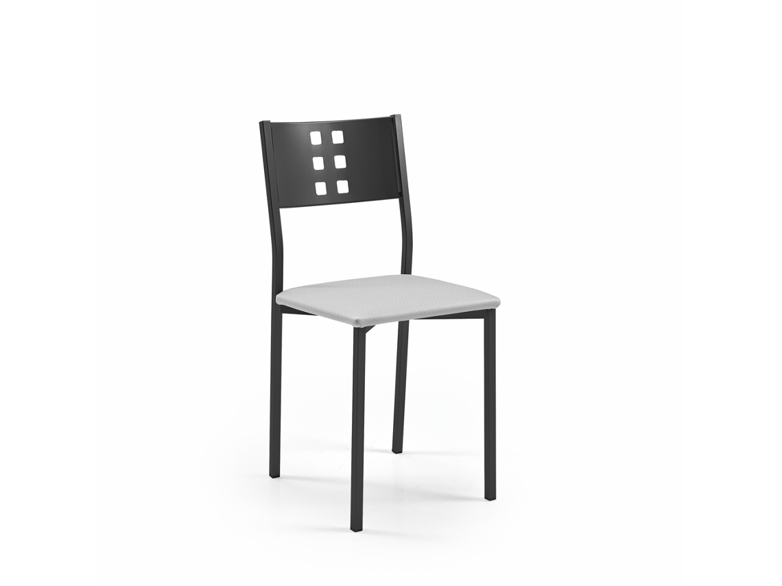 Cadeira de Cozinha Pretazamora 38x86x47cm Couro Sintético Prateado FANMUEBLES