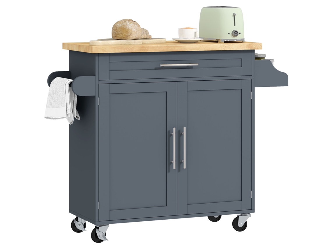 Madeira Cozinha Carrinho com Gaveta, Porta Temperamento e Armário, 109x40x89 Cm, Cinza e Madeira, ZENCORE SERVICES