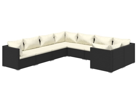 Conjunto 8 muebles de jardín VIDAXL y cojines ratán sintético negro