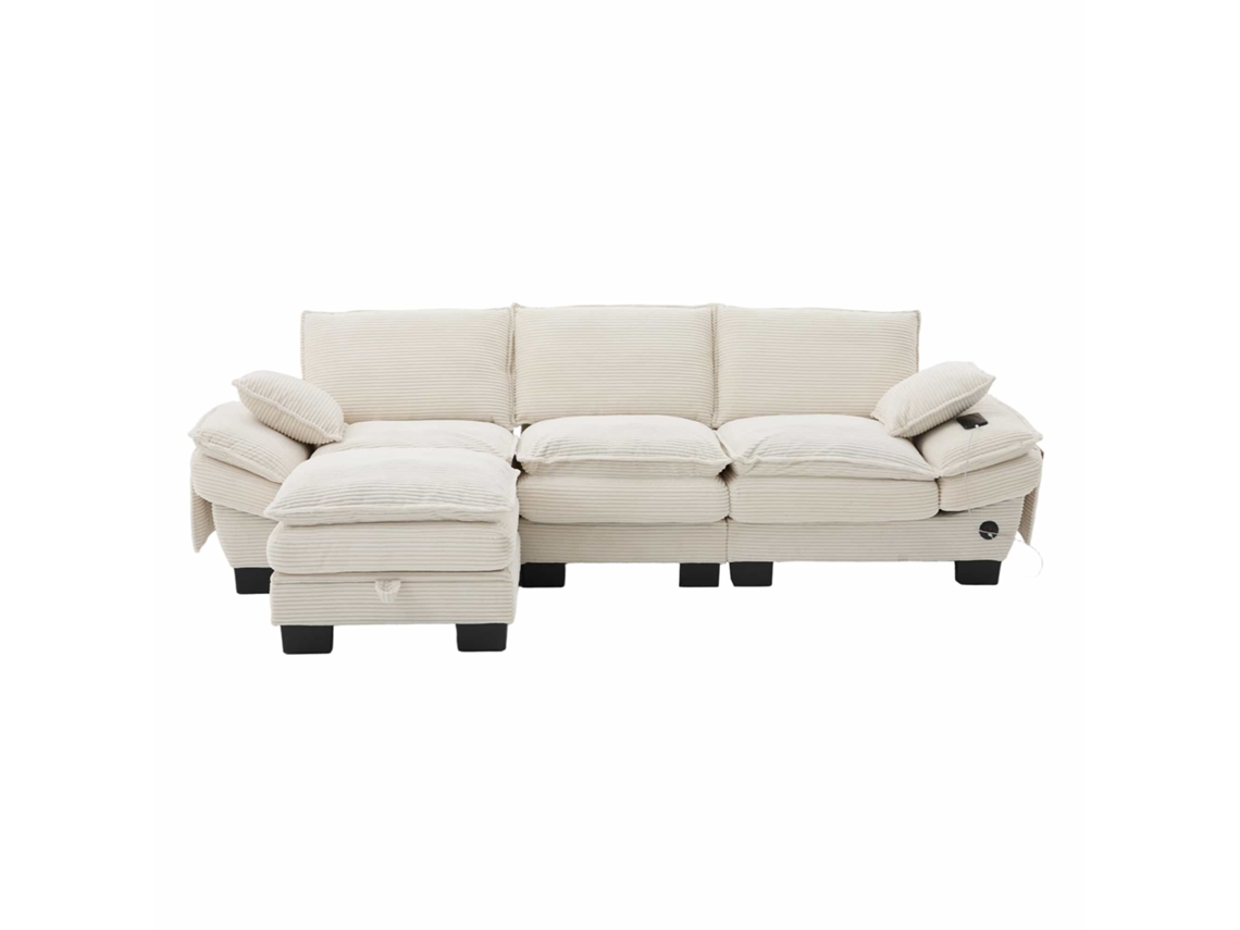 Sofá Modular 3 Plazas - Amplia Superficie De Asiento, Diseño Ergonómico,acolchado De Espuma De Alta Densidad, Puerto Usb-c Y Bolsillos Laterales-beige