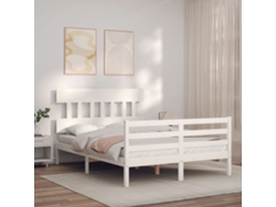 Cama De Matrimonio | Cama Para Adultos | Estructura Cama De Matrimonio Con Cabecero Madera Maciza Blanco