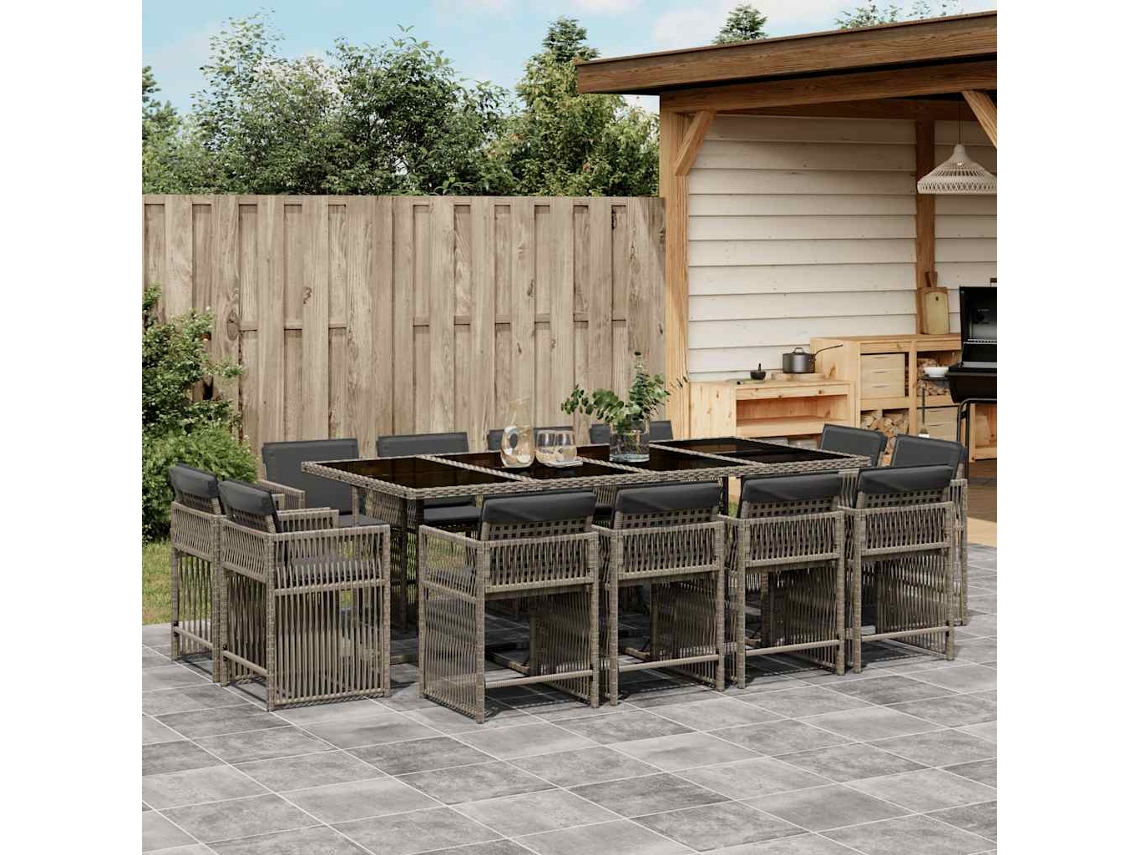 Juego de comedor de jardín de 13 piezas con cojines de mimbre gris de DKD Home Decor