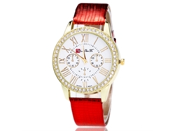 Reloj De Pulsera Para Mujer Con Pantalla Analógica De Cuarzo Y Correa Roja De Pu De Zhoulianfa.