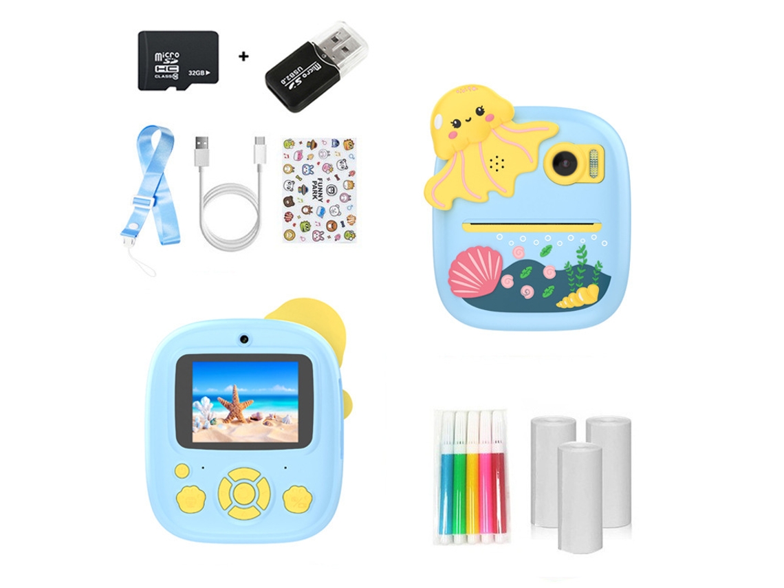 Câmera Instantânea Infantil 1080p, Cartão de Memória de 32gb + Leitor de Cartão Usb CZHHMART (azul)