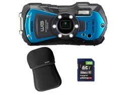 Cámara Compacta Resistente Al Agua Pentax Wg-90 Azul + Funda + Tarjeta Sd De 8 Gb