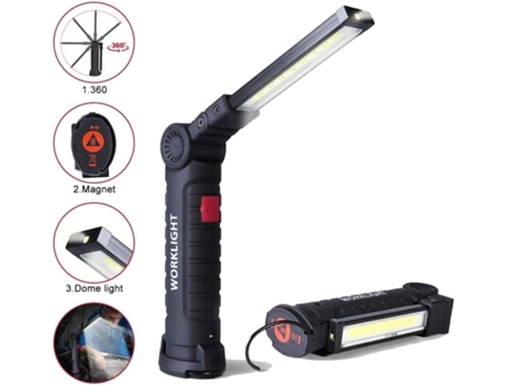 Luz de trabajo LED recargable, Linterna de mano LED de 800 LM, Lámpara de taller LED recargable, Lámpara de inspección, Linterna con base magnética...