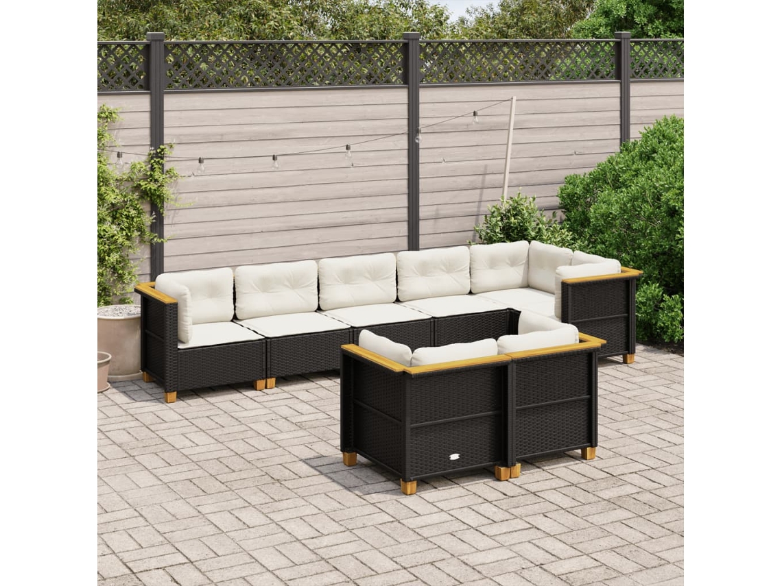 Conjunto de sofá de jardín de 8 piezas con cojines en mimbre sintético negro de DKD Home Decor