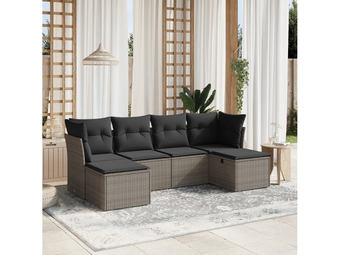 Conjunto de 6 sofás de jardín con cojines en mimbre gris DKD Home Decor