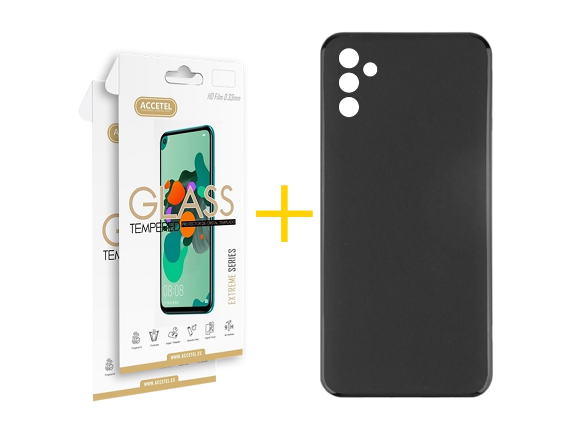 Pack 2 X Película de Vidrio Templado 2.5D + Funda ACCETEL para Samsung Galaxy A35 5G Silicona Liso Negro 