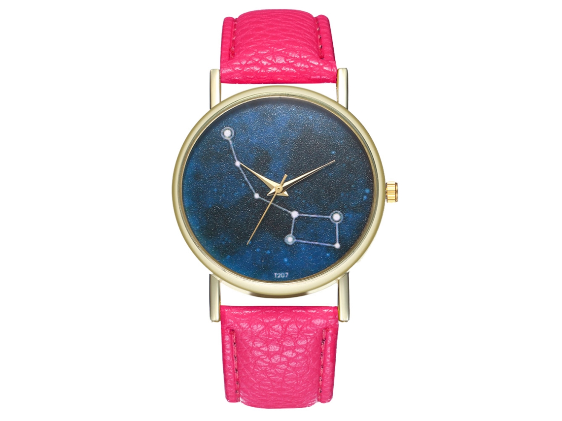 Reloj Analógico De Cuarzo Para Mujer/hombre Con Correa Pu Dial Estrellas (rojo Rosa)