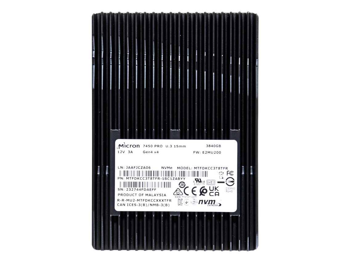 SSD Micron 7450 Pro 3,84 TB U.3 NVME PCI 4.0 Mtfdkcc3t8tfr 1bc1zabyyr (dwpd 1) (15 mm)