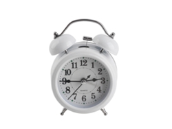 Despertador Baok de 7,6 cm con dos campanas, diseño moderno de metal, silencioso, funciona con pilas, color blanco, para mesita de noche.