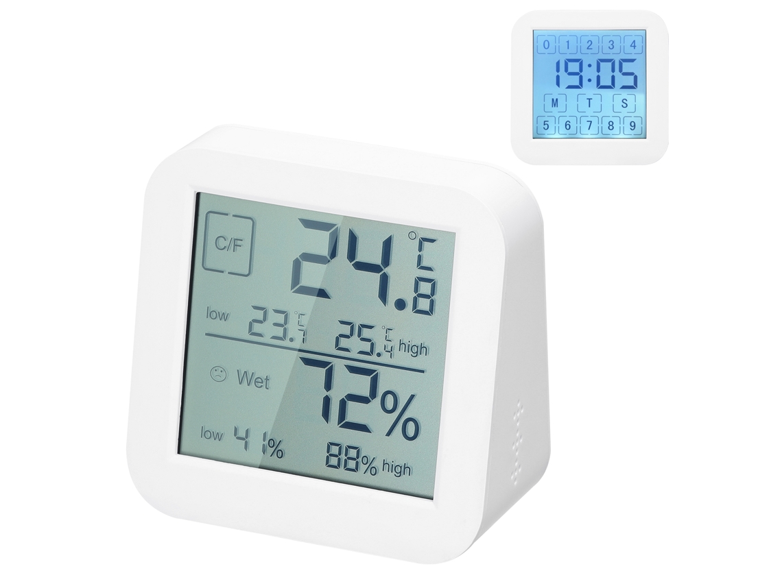 Higrómetro-termómetro Digital Lcd Con Pantalla Táctica De Doble Pantalla Y Temporizador De Cuenta Regresiva.