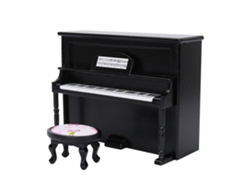 Ats-accesorios Para Casa De Muñecas, Modelo De Piano Vertical Mini Con Taburete, Mueble Simulado Negro, Juguete De Piano Vertical Mini
