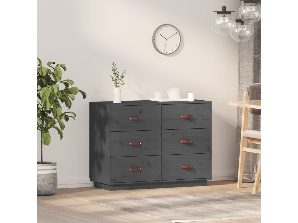 Aparador De Madera Maciza De Pino Gris 100x40x75 Cm