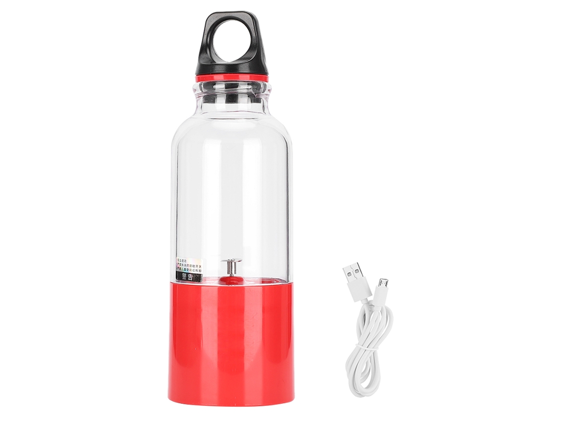 Exprimidor eléctrico portátil de 2 cuchillas, 2600 mAh, recargable por USB, para viajes y hogar (rojo, 500 ml)