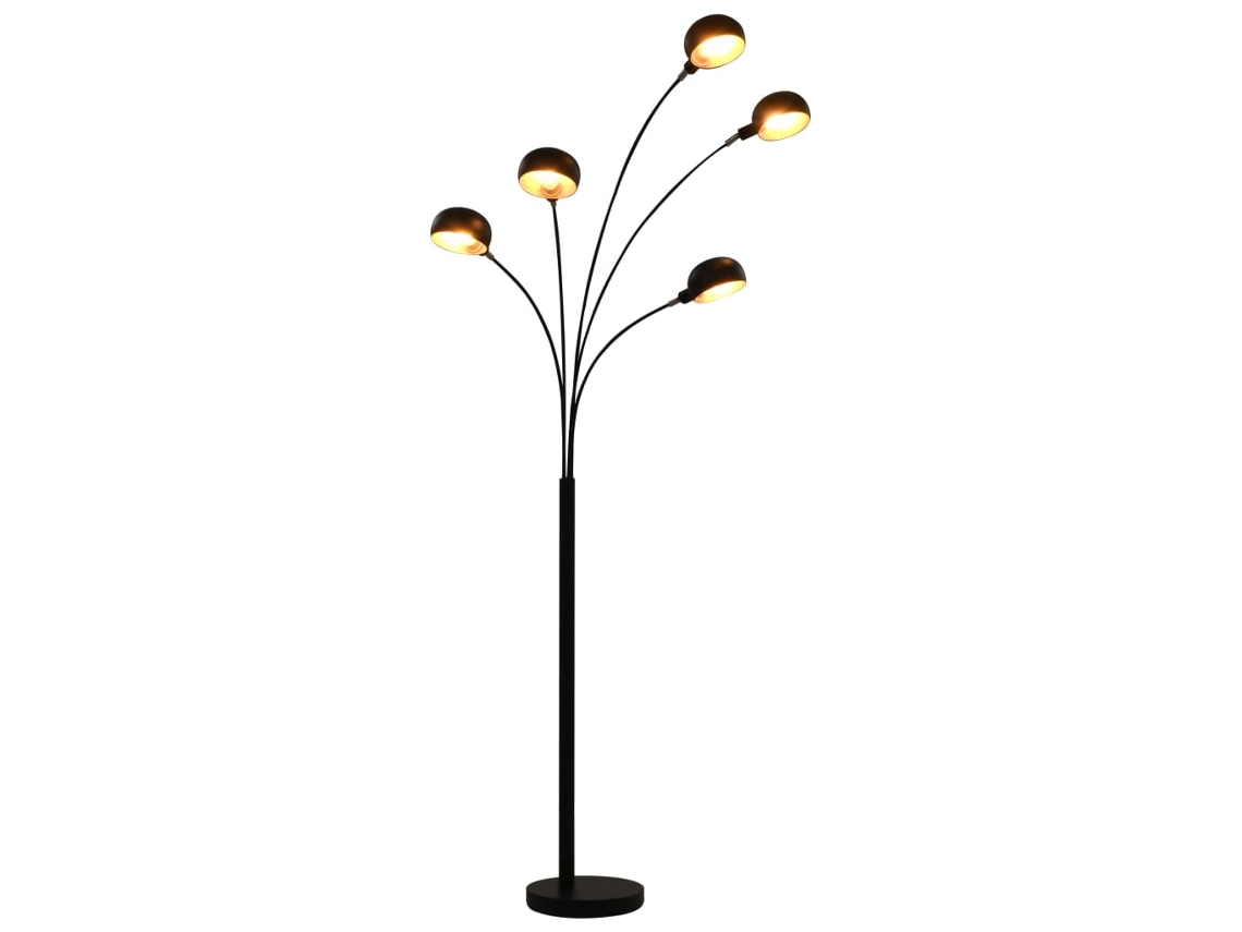 Lámpara Luminaria de Pie Alto 200 cm 5 X E14 Negro y Dorado