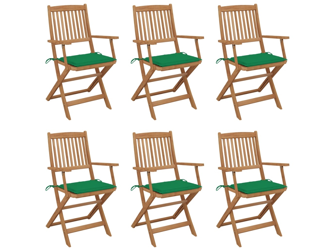 Conjunto 6 Silla de jardín VIDAXL Verde Madera de acacia (54x57x91 cm)
