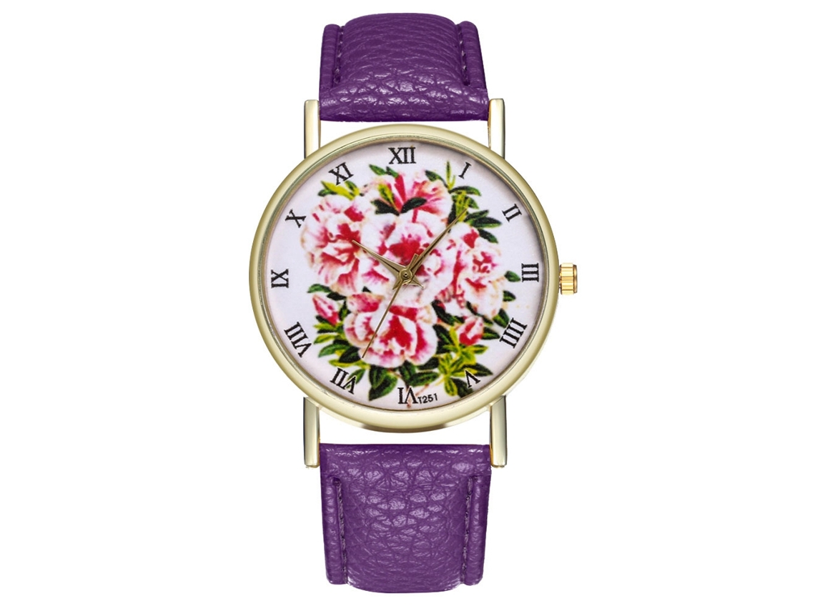 Reloj De Pulsera De Cuarzo Informal Para Mujer Con Correa De Piel Sintética Rosa Y Morada.
