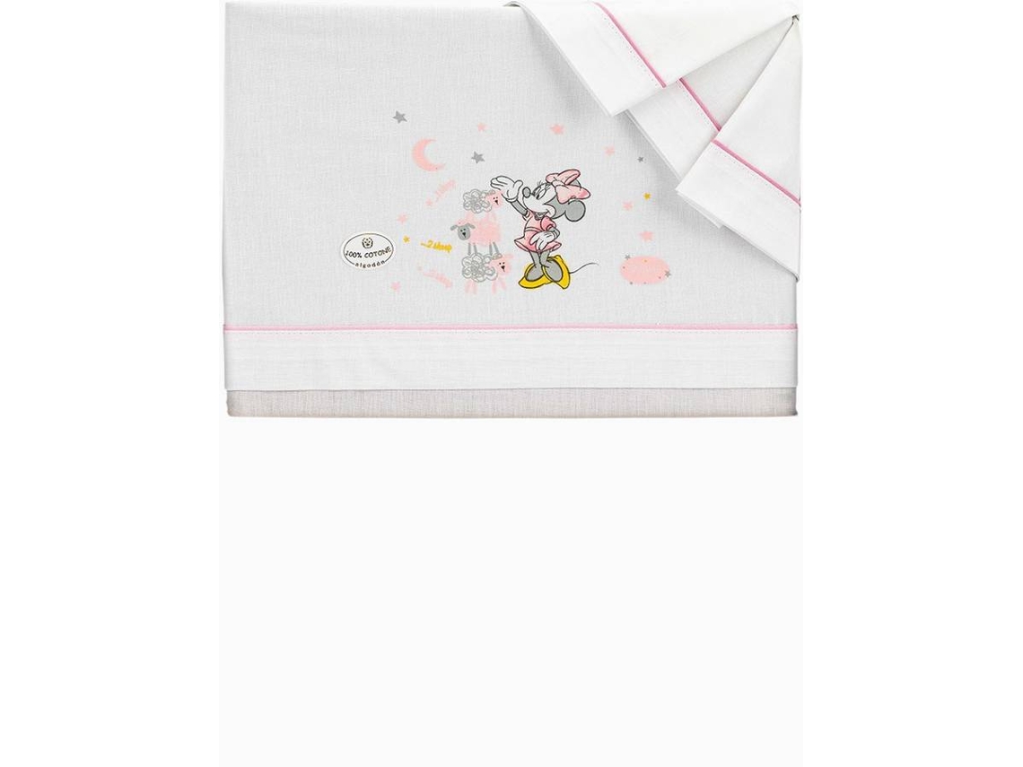 Sábanas de 3 Piezas DISNEY Minnie en Blanco y Rosa (120 x 60 cm)