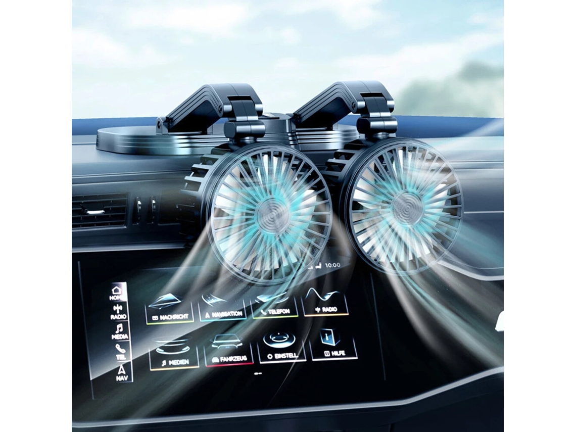 Ventilador de coche con cabezal doble ajustable 360 USB para coche, ventilador de refrigeración para el hogar, potente ventilador eléctrico de doble cabezal