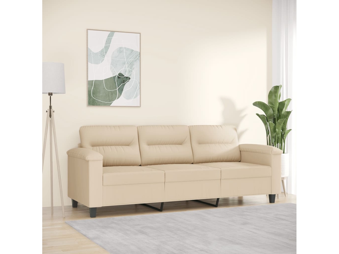 Sofá De 3 Plazas De Tela De Microfibra Color Crema 180 Cm