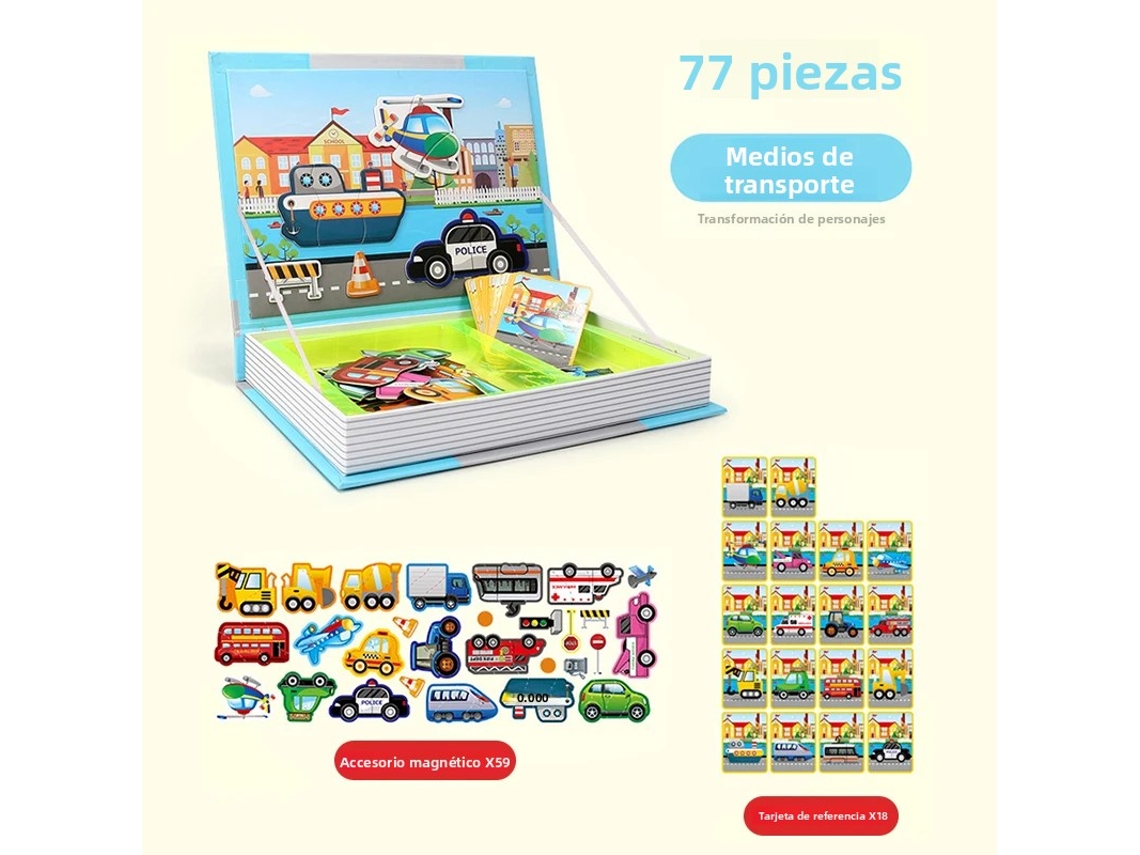 Libro de rompecabezas magnético con piezas magnéticas para combinar, animales, dinosaurios, números y otros elementos. Mdug (transporte)