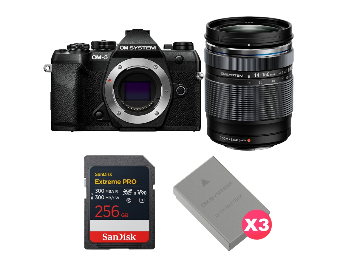 Om System Om-5 Mark Ii Negro + 14-150mm F/4-5.6 Ii + 1 Sandisk 256gb Extreme Pro Uhs-ii Sdxc + 3 Om System Bls-50 + Ebook Pricedirect