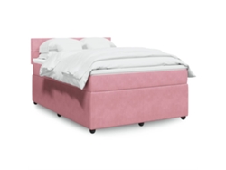 Cama Box Spring Con Colchón Terciopelo Rosa 160x200 Cm
