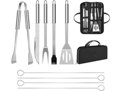 JILLIOPER Accesorios para parrilla, herramientas profesionales de acero inoxidable para barbacoa, juego de herramientas con asas termoaislantes y estuche portát
