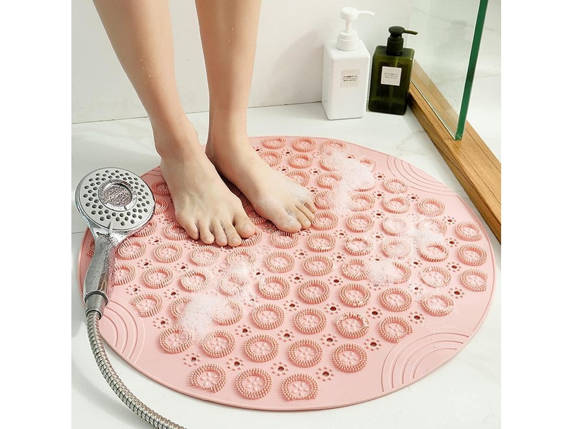 2026-tapete Antideslizante Redondo De 55cm Para Baño, Succión Anti-resbalón, Secado Rápido, Masaje Plantas (rosa)