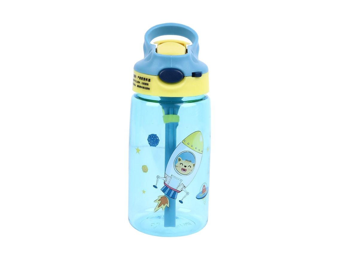 Vaso De Agua Infantil A Prueba De Fugas De 480 Ml Con Pajita, Portátil Para El Colegio Y Los Viajes, Azul Claro.