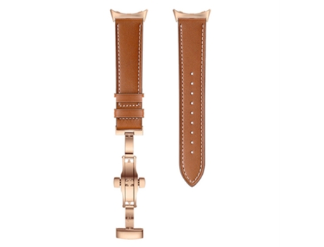 Correa de piel auténtica hebilla de mariposa para Google Pixel Watch - hebilla de oro rosa/marrón